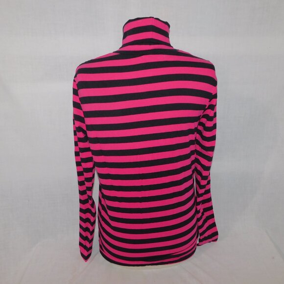 LOVE Candy Couture Womens XL Pink Black Striped Turtleneck Top - Picture 9 of 9